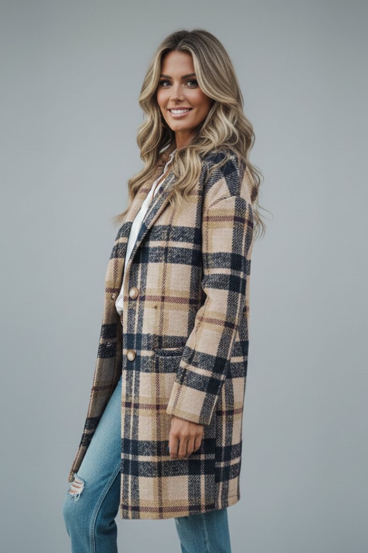 Cappotto Lungo da Donna con Chiusura a Bottone e Tasche