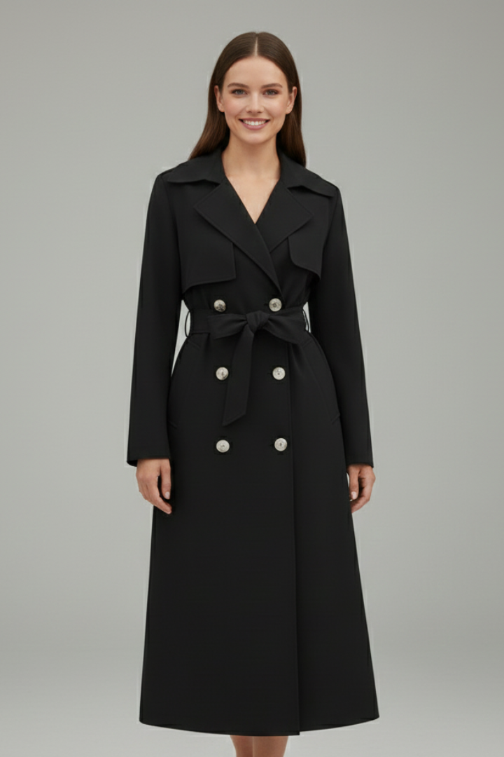 Cappotto lungo da donna con cintura e bottoni