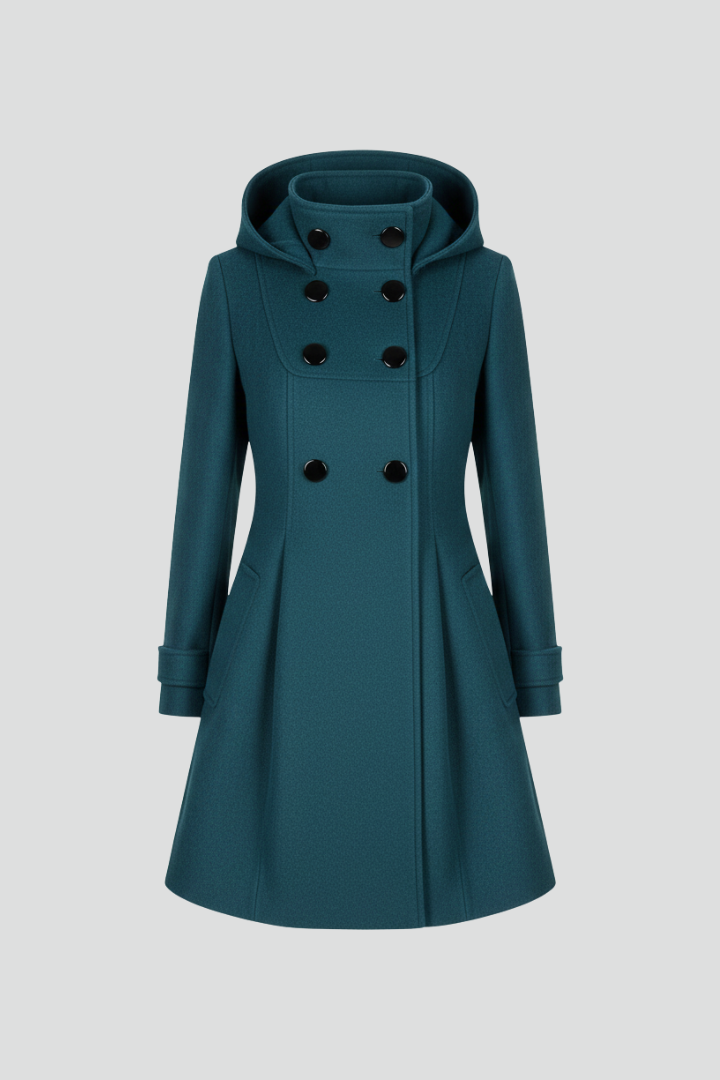Cappotto da Donna con Cappuccio e Chiusura a Doppio Bottone