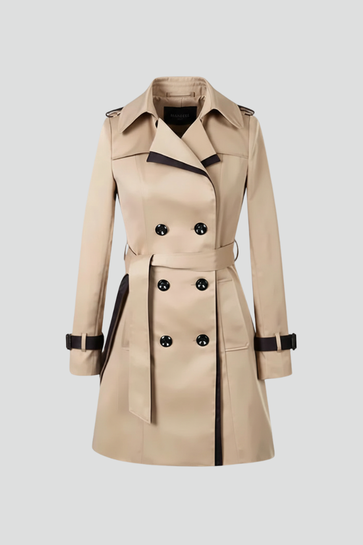 Cappotto Trench Doppio Bottone da Donna con Cintura e Collo a Revers
