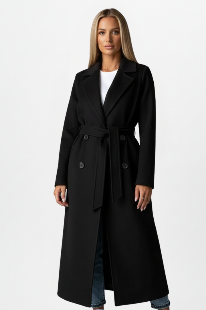 Cappotto Lungo da Donna con Cintura e Chiusura Doppiopetto