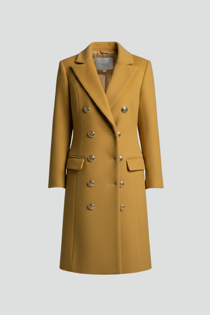 Cappotto lungo da donna con doppi bottoni e colletto a risvolto