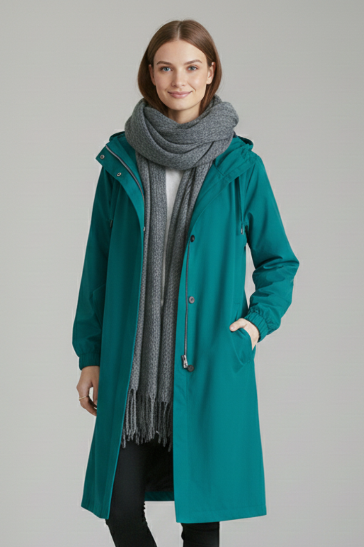 Cappotto Lungo da Donna con Cappuccio e Bottoni