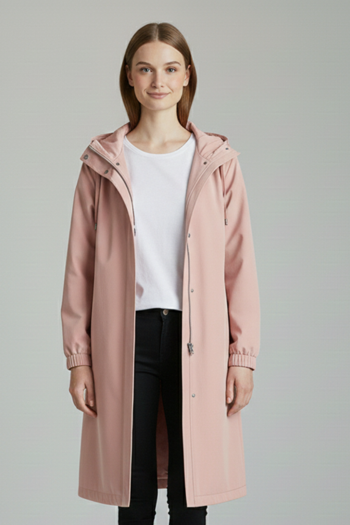 Cappotto Lungo da Donna con Cappuccio e Bottoni