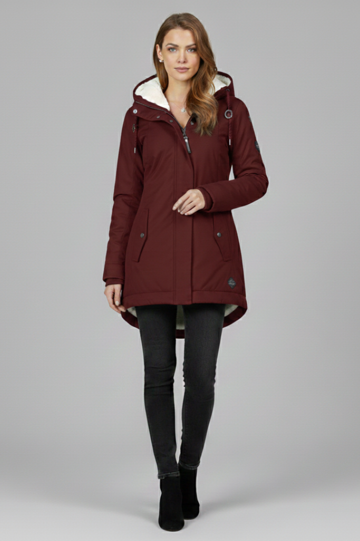 Cappotto Lungo da Donna con Cappuccio e Zip Frontale