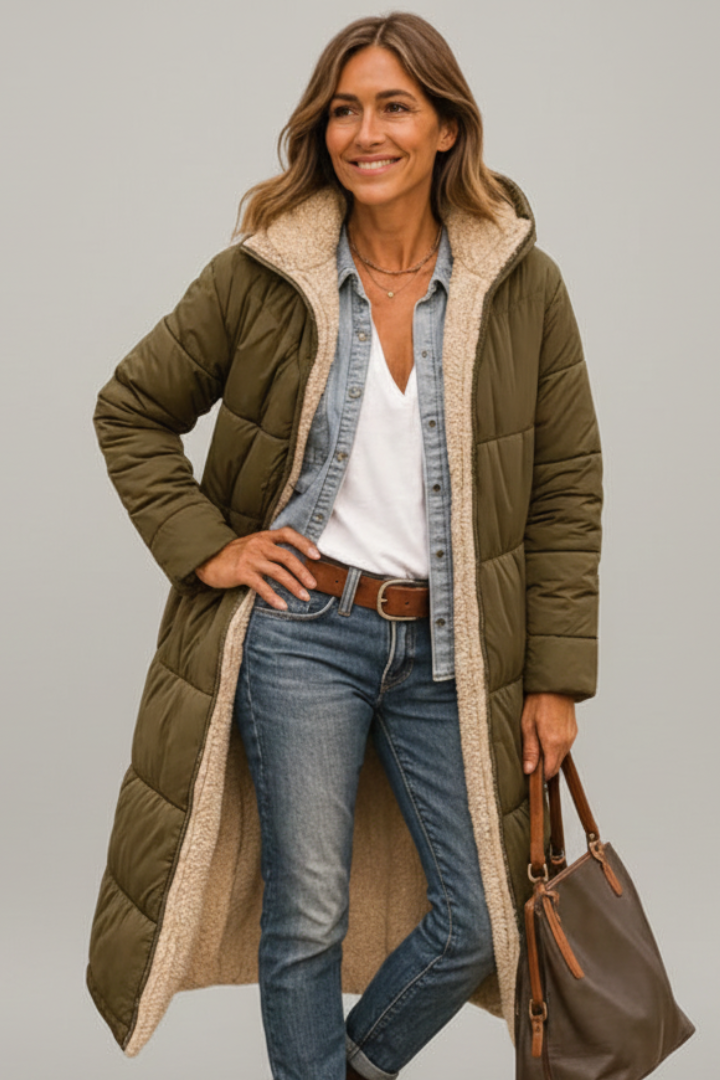 Cappotto Lungo da Donna con Cappuccio e Zip