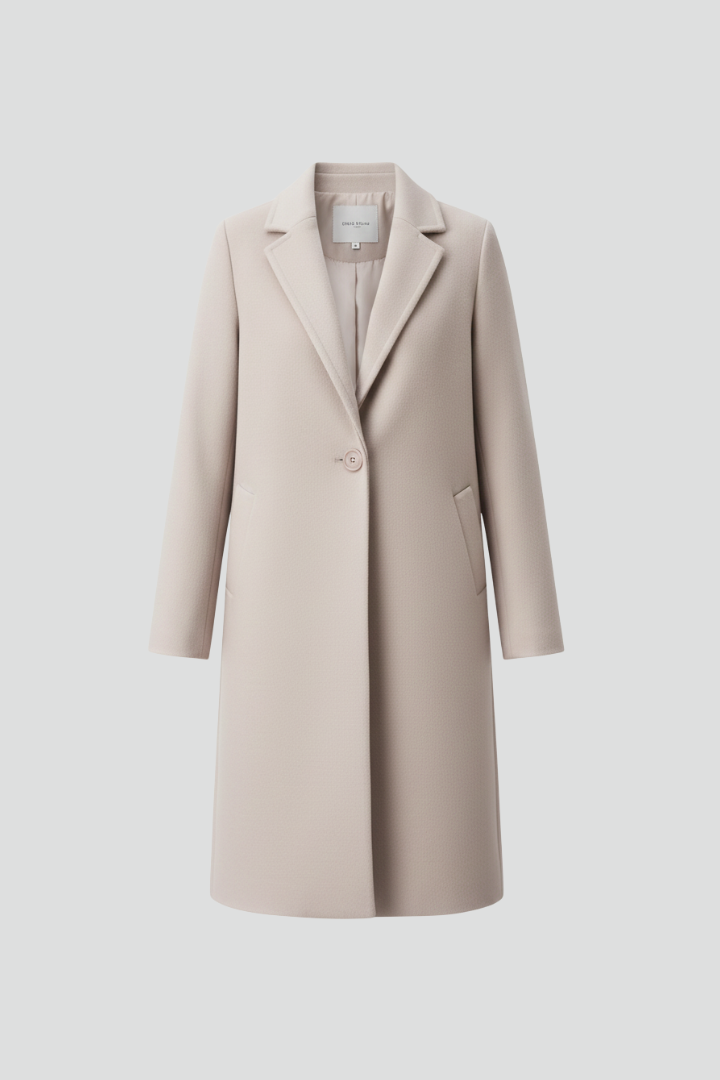 Cappotto Lungo da Donna con Collo a Revers e Chiusura a Bottone