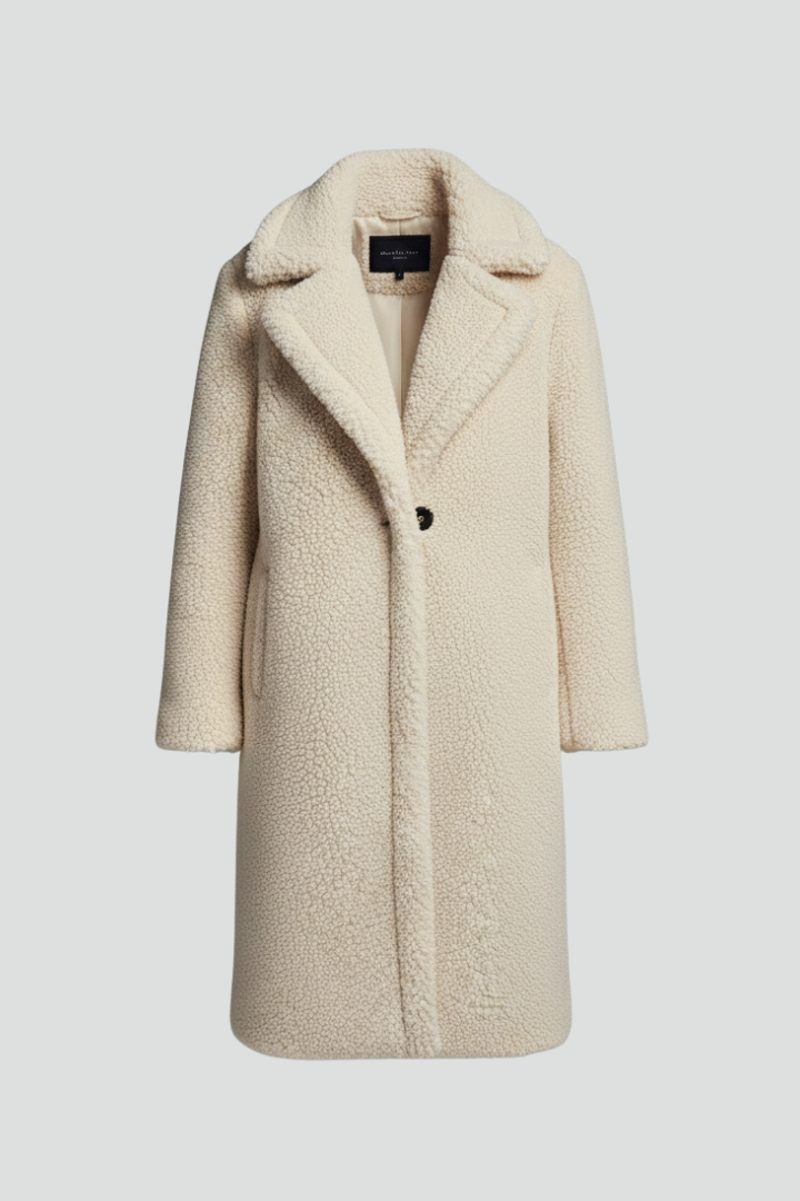 Cappotto lungo da donna con colletto a revers e superficie testurizzata