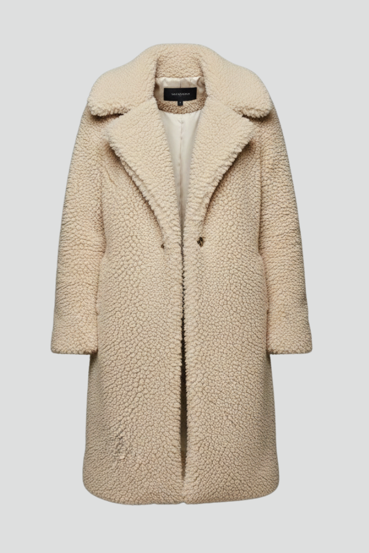 Cappotto Lungo da Donna con Collo a Revers e Superficie Testurizzata