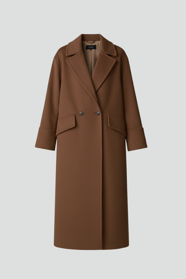Cappotto lungo da donna con revers e chiusura a bottoni