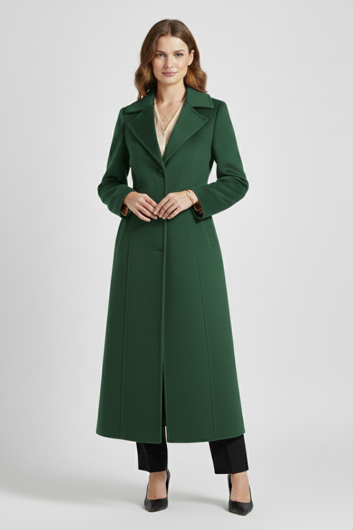 Cappotto lungo da donna con colletto a scialle e cintura in vita