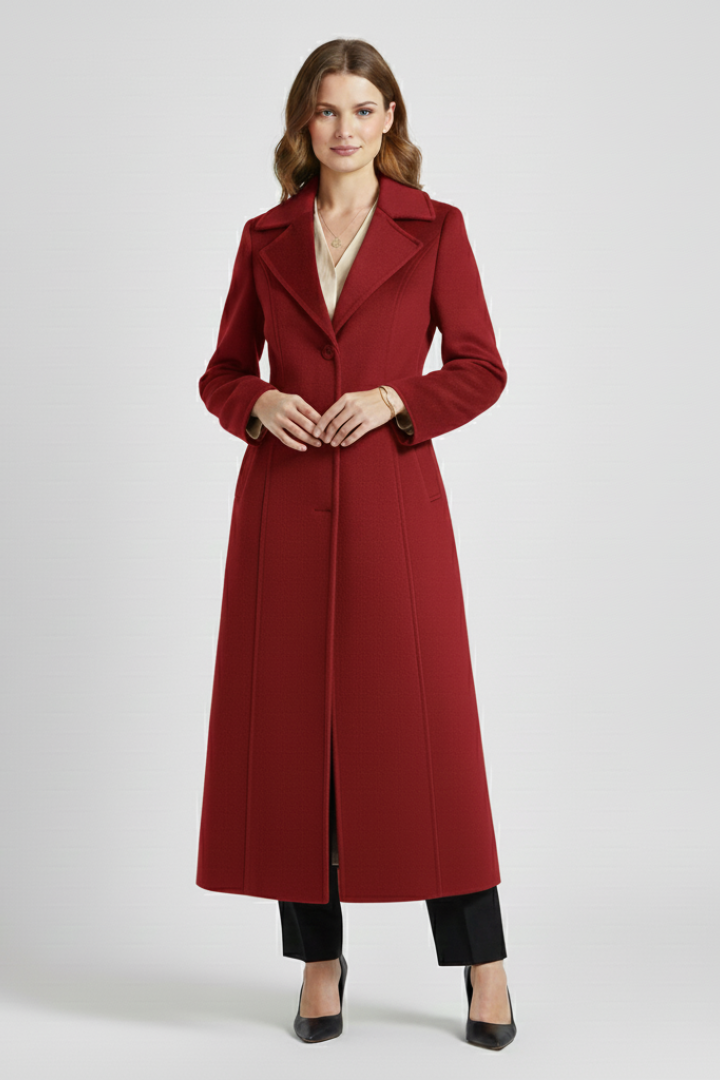 Cappotto lungo da donna con colletto a scialle e cintura in vita