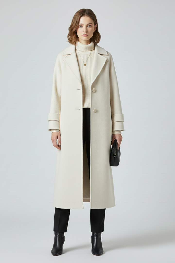 Cappotto Lungo da Donna con Taglio Dritto e Superficie Testurizzata