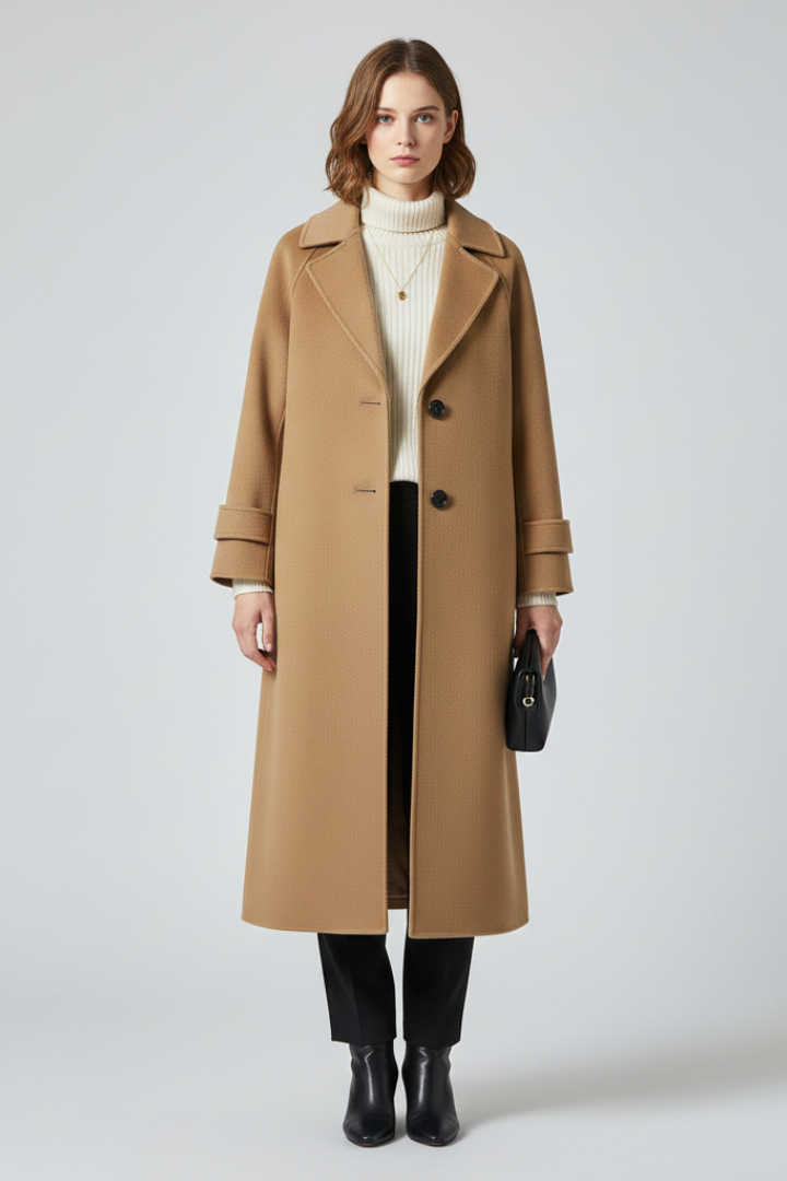 Cappotto Lungo da Donna con Taglio Dritto e Superficie Testurizzata
