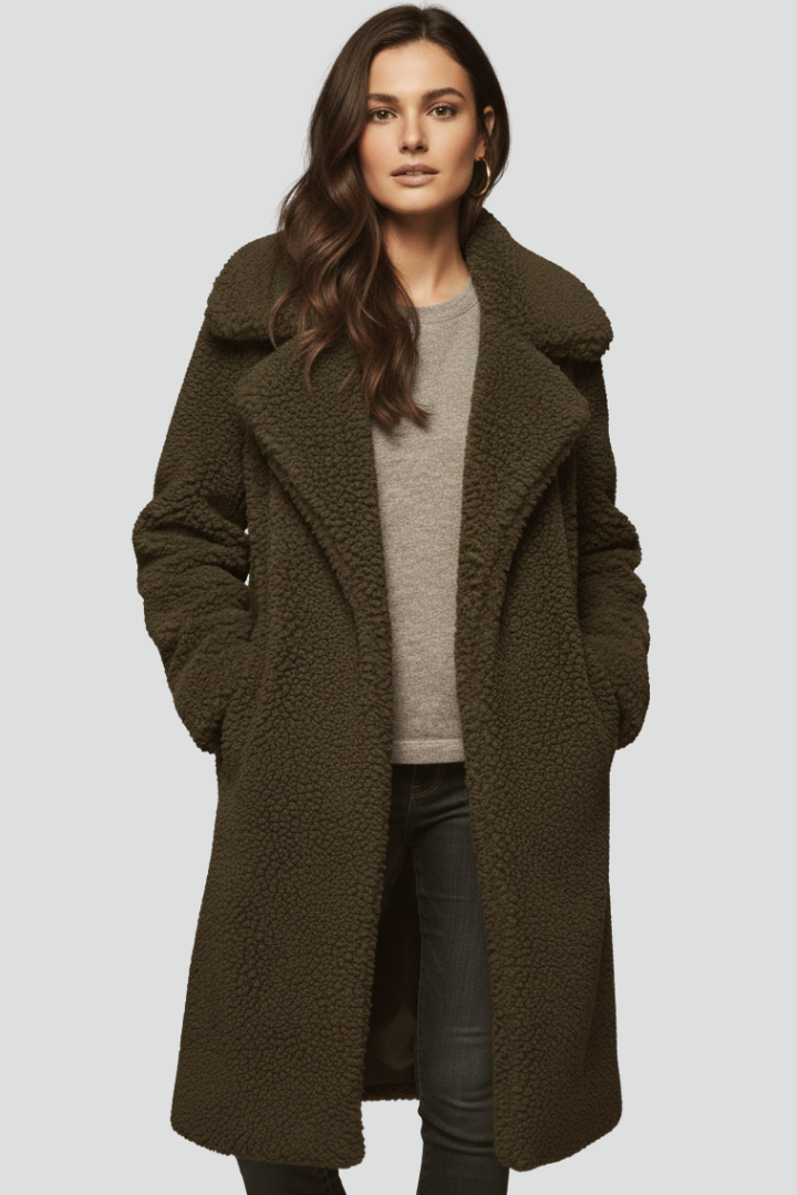 Cappotto Lungo da Donna con Superficie Texturizzata e Collo Ampio