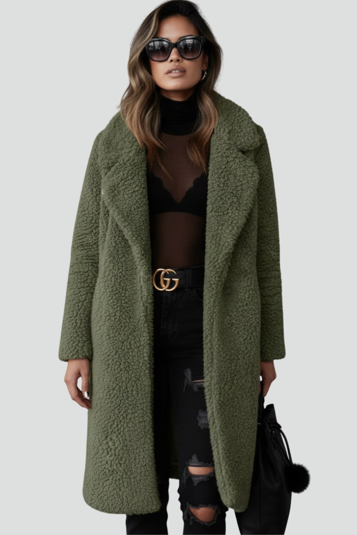 Cappotto Lungo da Donna con Superficie Texturizzata e Collo Ampio