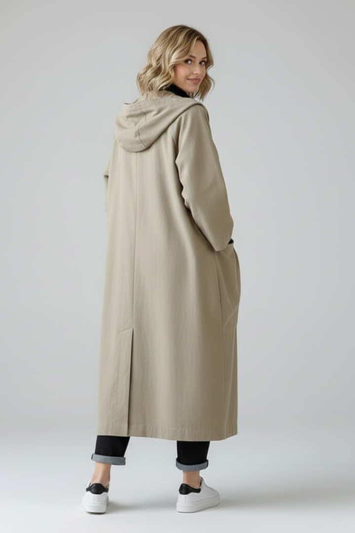 Trench Coat Oversize da Donna con Cappuccio e Tasche