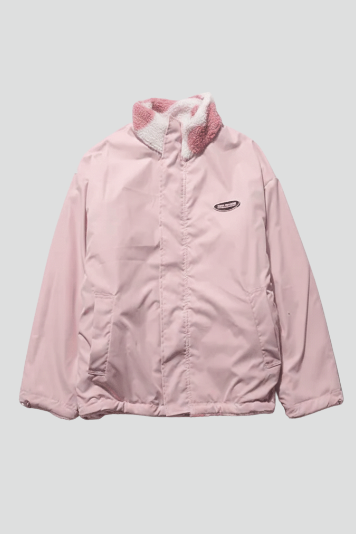 Cappotto Reversibile da Donna con Motivo a Cuori e Cappuccio