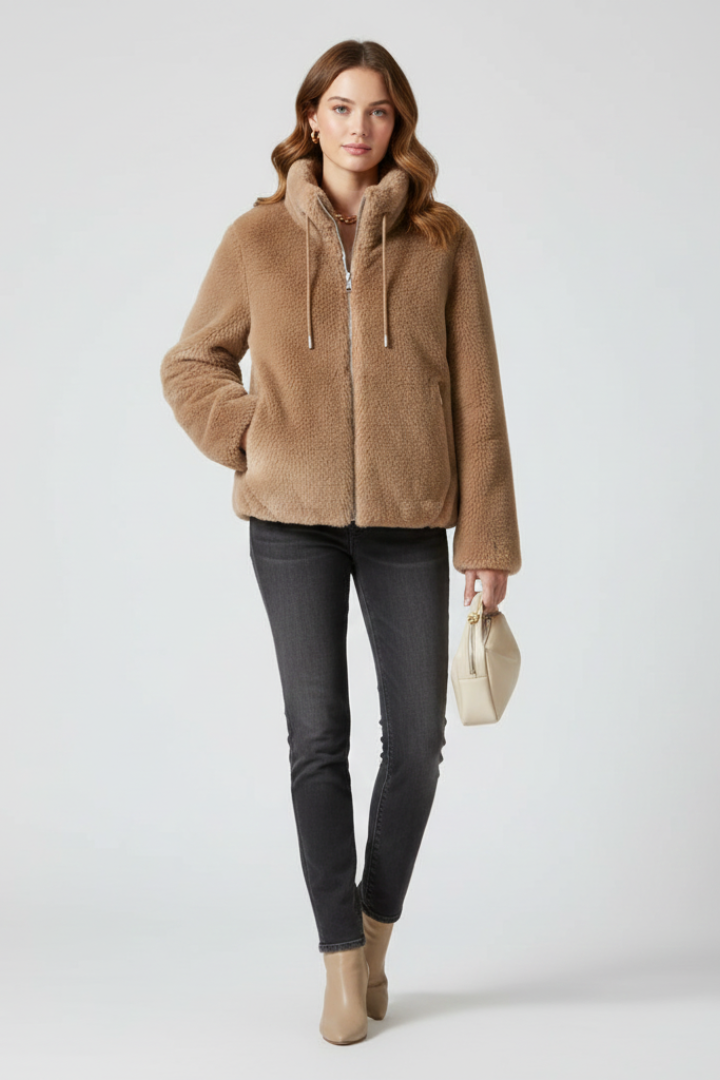 Cappotto Teddy da Donna con Zip e Orlo Regolabile
