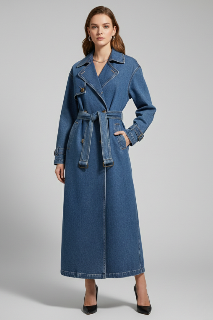 Cappotto Trench da Donna con Cintura e Superficie Uniforme