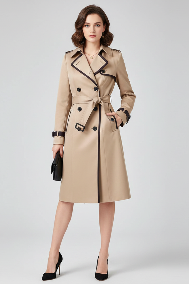 Trench Coat da Donna con Cintura e Superficie Texturizzata