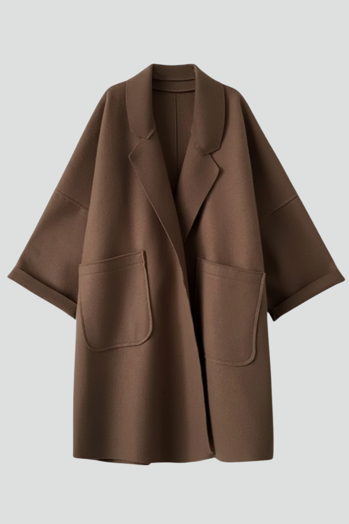 Cappotto Trench da Donna con Collo a Revers e Tasche Applicate