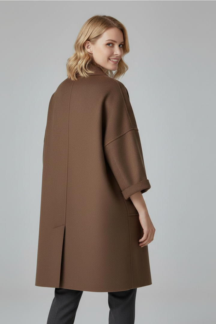 Cappotto Trench da Donna con Collo a Revers e Tasche Applicate