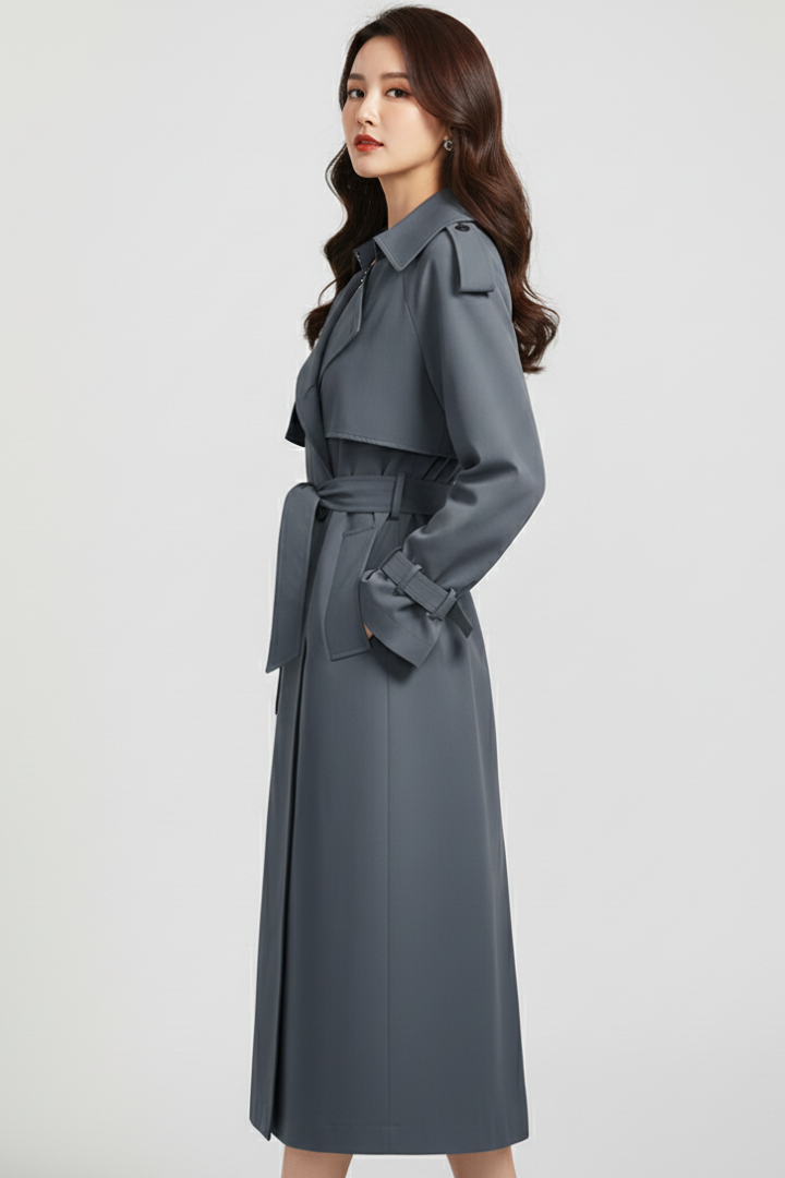 Cappotto Trench da Donna con Collo Ampio e Chiusura a Doppio Bottone