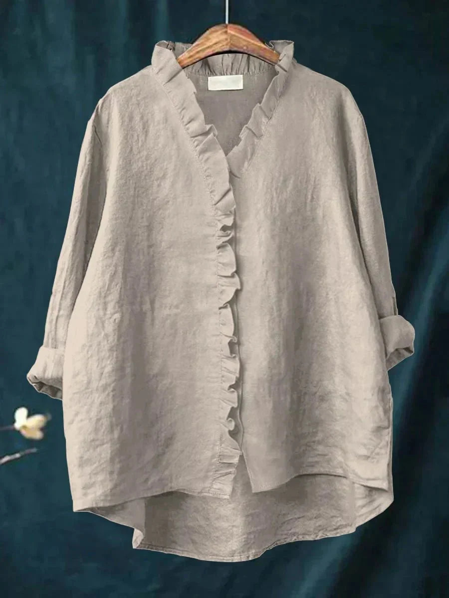 Sanela | Camicia Casual in Cotone e Lino con Volant Elegante