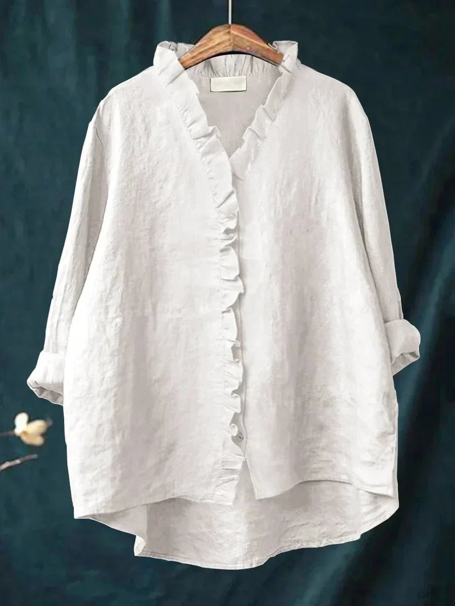 Sanela | Camicia Casual in Cotone e Lino con Volant Elegante